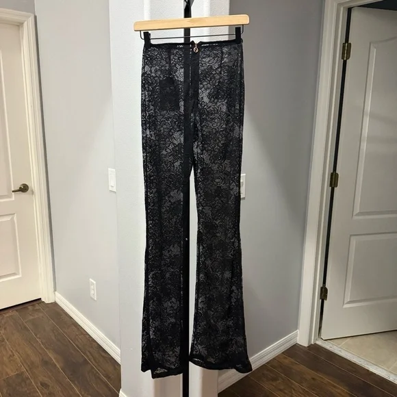 Nookie Black Lace Heaven Pant in Black Grunge Flare Stretch 90s Size XS - Picture 7 of 7